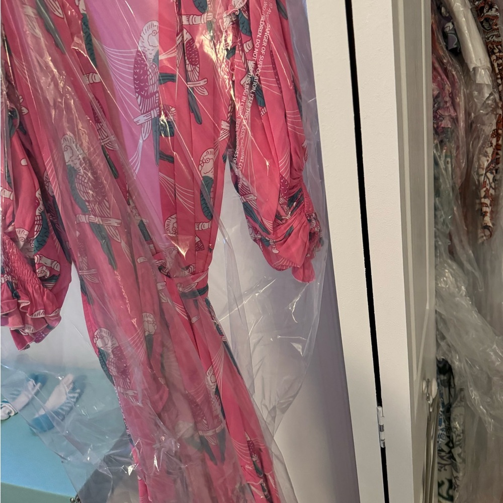 Feather & Find Maxi pink parrot print wrap Dress size M - Picture 5 of 5